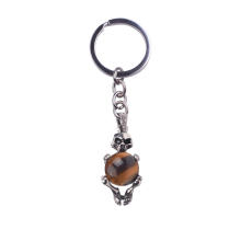 Stainless Steel Skull Pendant Tiger Eye Beads